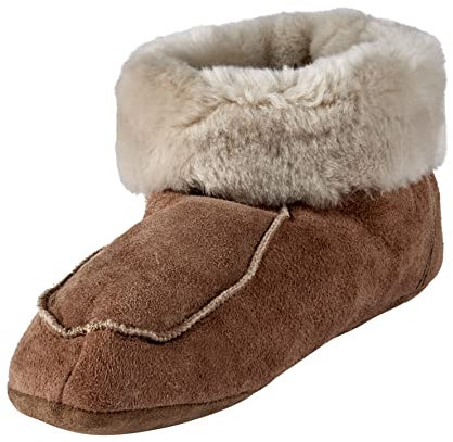 Naturasan Zapatillas de casa de piel de cordero para mujer, mocasín con suela de cuero, mullidas, suaves, forradas con piel de oveja cálida, Peanut Beige, 43 EU Schmal