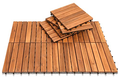 Sonnewelt Lot de 55 carreaux en bois d'acacia - Mosaïque - Pour balcon, balcon - 30 x 30 cm - Système d'emboîtement - Mosaïque - Peut être découpé - Pour terrasse, balcon (5 m²)
