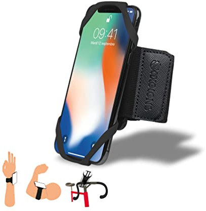AXELENS Fascia 3 in 1 Nera per Polso, Braccio e Manubrio – Supporto Universale per Smartphone 4,5–7″ con Rotazione 360° – Ideale per Corsa, Bici, Palestra, Outdoor & Attività Sportive
