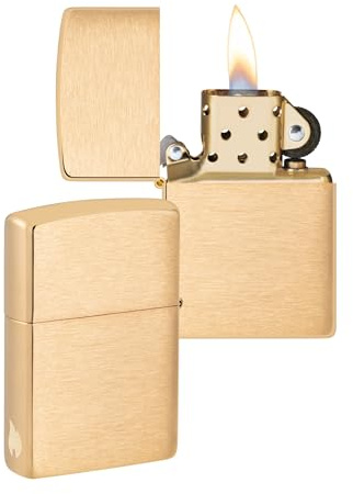 Zippo Briquet Tempête - Design Flamme - Laiton Brossé - Rechargeable - Réutilisable - Design Coupe-Vent - Coffret Cadeau Fabriqué aux États-Unis - Exclusivité Amazon
