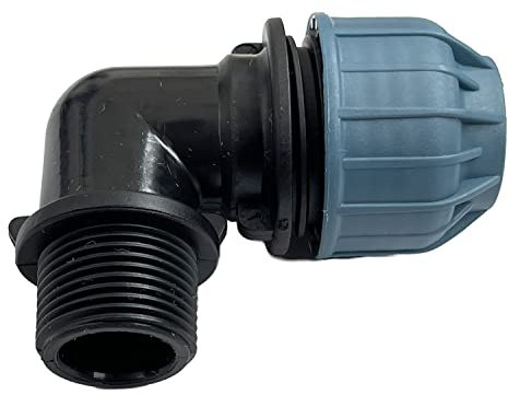 Klemmverbinder Winkel 90° 1 Zoll Außengewinde Wasserleitung Trinkwasser Kupplung PE-Rohr | Schlauchverbinder Bewässerungssystem | Klemmfitting Bogen Kunststoffkupplung Wasserrohr 32 mm