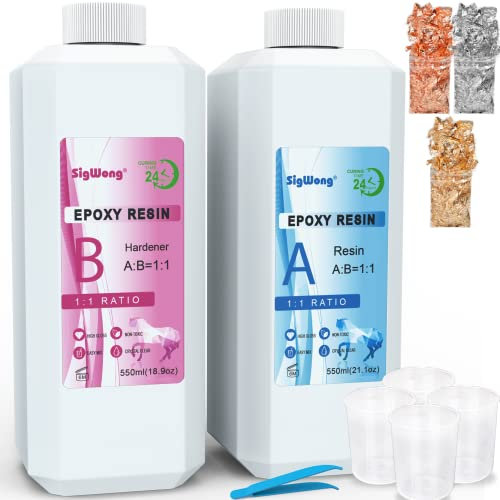 Epoxidharz mit Härter 1100ml set glasklar Gießharz für Holz - 2 teiliges Gießharz für Kunst, Schmuckherstellung- Mit Pigment, Blattgold, Glitzer, Handschuhe, Mischstab, Messbecher, Pinzette, Pipetten