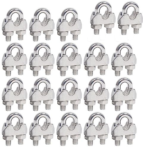 20 pezzi Morsetto per Fune Metallica m5, Morsetti per Cavo Acciaio, Clip Fune Metallica a Forma di U Clip per Fune Metallica da 5 mm, per Tenda da sole,Stendibiancheria