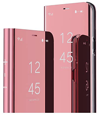 IMIRST Flip Case for Honor 90 Lite - Makeup Mirror Design Clear View Flip Bookstyle Luxury Protective Shell With Kickstand Phone Cover for Honor 90 Lite. Flip Mirror: Rose Gold