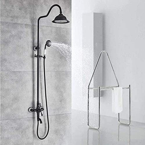 Schwarz-Bronze-Duschset, Messing, 8 Regenfall-Badewannen-Duscharmaturen in der Wand, drehbarer Badewannenauslauf, Duschsäule mit Handbrause-Dekoration