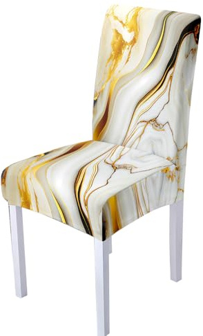 Hixingo Stuhlhussen 1 2 4 6er Set,Elegante Drucke Stretch Stuhlhussen Schwingstühle Waschbar Stuhlbezug,Esszimmerstühle Stuhlbezüge für Küche,Restaurant,Bankett (6er Set,Beige)