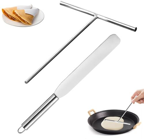 GWAWG 2PCS Crepe Spreader and Spatula Kit, Stainless Steel Pancake Scraper and Crepe Spatula for Cooking and Baking, Crepe Maker Tools for Home and Commercial Use, Cake Spreaders Set