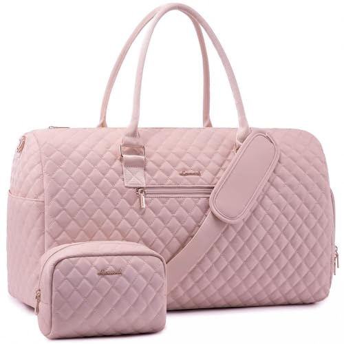 LOVEVOOK Reisetasche Sporttasche Damen, 45L Groß Weekender Travel Bag Kliniktasche Geburt mit Kulturtasche, Schuhfach & Nassfach, Wasserdichte Handgepäck Tasche für Gym Flugzeug Reisen, Rosa