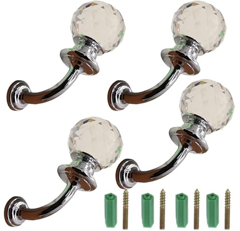 Wandgarderobe, Garderobenleiste, Wandmontage, Kristall-Kleiderhaken, Rosa, Zinklegierung, Kleiderhaken, Retro-Kugel, Wandmontage, Kleiderhaken, Haken for Küche, Badezimmer, Schlafzimmer(Bright Chrome