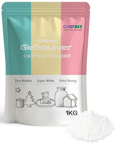 CASTDIY Gießpulver 1 kg, Blasenfrei, Extraweiß, Extrahart, Geruchlos, Gipsgießpulver für Silikonformen, Schnelle Entformung in 30 Minuten, Geeignet für Kunsthandwerk, Ornamente, Gipsstatuen, DIY