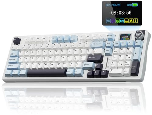 AULA S98 Pro Mechanical Gaming Keyboard,BT5.0/2.4GHz/USB-C Wireless Mechanical Keyboards with LCD Screen,Knob,RGB Backlight,Hot Swappable Custom Keyboard for PC/Mac/Office/Gaming (Glacial Blue)