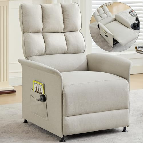 Ymkua Poltrona Relax Elettrica con Sedia Reclinabile, Poltrona Relax Reclinabile, Sedia Imbottita con Telecomando e Borsa Portaoggetti, Poltrona da TV Adatto per Soggiorno 78x89.5x96 cm (Beige)