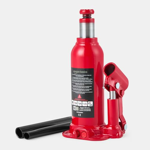 Amazon Basics Hydraulic Welded Bottle and Car Jack, 4.4 Short Ton/4 Metric Tonne/4 Tonne /4000 kg Capacity, Slow Release, Red
