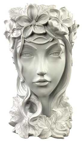 Tung trädgårdsfigur, älva, trädgårdsstaty med blomkruka, fågelbad (630–18), romersk skulptur, stenfigur, stenbyst, dekorativ figur, grekisk staty av stengods för utomhusbruk, väderbeständig