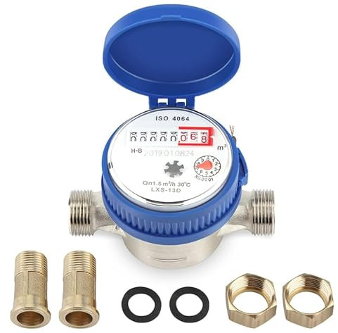 15mm Wasserzähler, Gartenwasserzähler Geeicht Wasserzhler, Wasseruhr Zapfhahn Wasserzähler Set mit Armaturen Schutzhülle, für Haus Garten Hausgebrauch