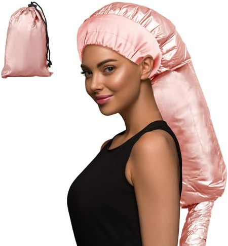 Bonnet Hood Hair Dryer, MSDADA Adjustable Hair Steamer, Portable Hair Dryer, Drying Cap, Net Plopping Cap for Women Long Curly Hair(Pink)