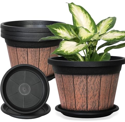 SOMYTING 3 Packs Blumentopf mit Entwässerungsloch, 22.7cm Pflanzentopf mit Entwässerungsloch, Übertopf mit Untersetzer, Blumentöpfe Set Ideal für Innen und Balkongärten (Braun)