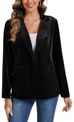 Kyzoeyou Women's Velvet Blazer Suit Casual Long Sleeve Jacket Ladies Office Work Notched Collar Coats Button Down Blazers with Pockets(Black Medium)