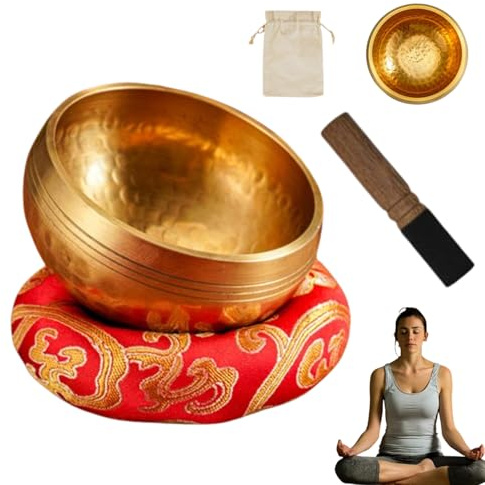 Set di campane tibetane tibetane fatte a mano, grande campana sonora per meditazione, relax, yoga, kit di ciotola per meditazione, terapia del suono, set da meditazione, per donne e uomini