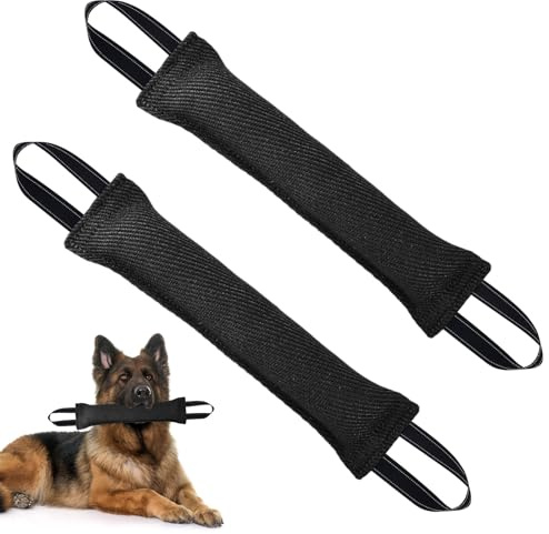 2 st hundbitande leksak, 30 cm, bitande hundleksak, hundbett, interaktiv hundträning, leksak, med 2 handtag för repskytte och återhämtning (svart)