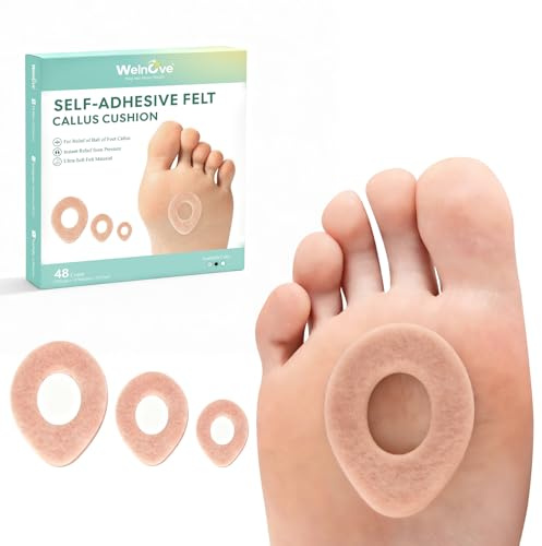 Welnove Cerotti Occhio di Pernice - 48 Pcs Cuscinetti per Calli, Piedi e Dita dei Piedi in Feltro - Proteggono Talloni e Dita da Sfregamenti e Frizioni - Design Ovale - Colore Beige