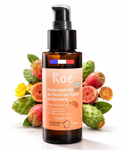 KAÉ Huile de Fleurs de Figuier de Barbarie Bio 50ml Conditionnée en France - Soin Visage Raffermissant et Nourrissant - Anti-Âge Peaux Matures, Huile Végétale, Toucher Sec, Cosmétique Naturelle