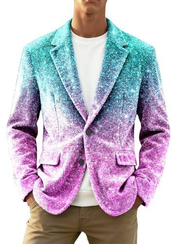 Blazer Uomo Casual Giacca da Uomo in Corduroy con Paillettes e Stampa Totale - Feste e Eventi Formali