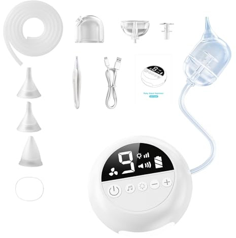 Nasensauger Baby Elektrisch, 9 Saugstufen, Baby Nasensauger mit Nachtlicht & Schlafliedern, 3 Größen Weiche Silikonaufsätze für Kleinkinder – Elektrischer Nasensekretsauger