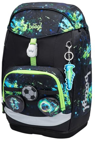 Baagl Airy Plus Schulrucksack, 25 l, Grow-System, ab 130 cm (Fußball) | Isoliertes Snackfach; Magnetverschluss; Brust- und abnehmbarer Hüftgurt