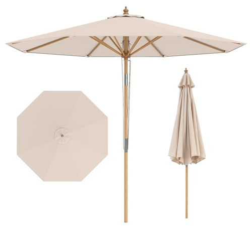 COSTWAY Ombrellone da Giardino 280 cm, Ombrellone Inclinazione Regolabile a 30°, con 8 Stecche, per Spiaggia Piscina Cortile (Beige)