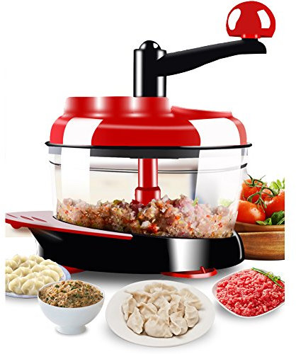 Tobaling Hachoir Manuel à Main Legume Fruits avec 4 Vitesses de Fonctionnement : Rapide, Moyenne et Lente 2L avec Une Lame de Mélangeur sans BPA