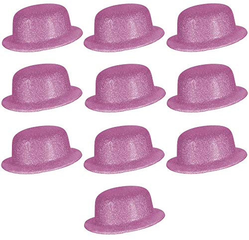 Ciffre 15er Set stylische Melonenhüte mit Glitzerstaub Zylinder Melone Partyhut Disco Fasching Rund Karneval Glitzer - Rosa