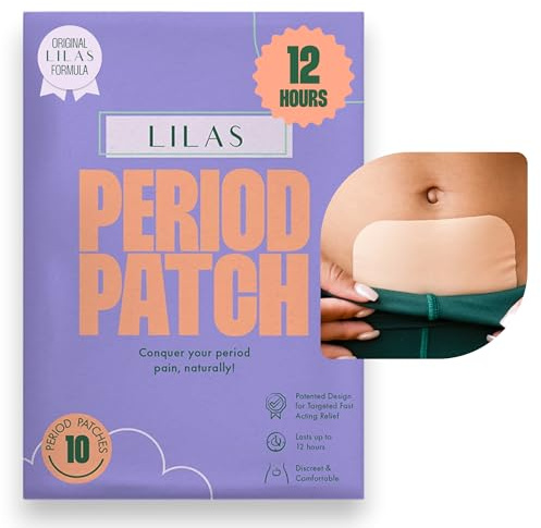 LILAS Period Cramps Pain Relief Patch, 10 Pack | Instant Relief for Menstrual Cramp, PMS, Endometriosis & PCOS | 12-Hour Comfort | Natural & Vegan Topical Patches | Trusted Formula & Upgraded Design