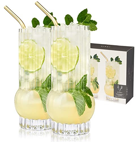 Viski Zenith Deco Tumbler Lead-Free Premium Crystal Clear, Stylish Lowball, Cocktail Glass Gift, 13 oz