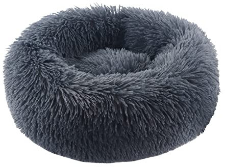 BVAGSS Hundebett Rund Katzenbett Flauschig Donut Kuscheliges Hundekissen Waschbar Ultra Weicher Plüsch Haustierbett für Kleine, Mittelgroße und Große Hunde, Katzen XH034 (Diameter:40 cm, Dark Grey)