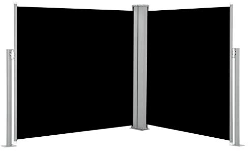 Tidyard Doppel Ausziehbare Seitenmarkise Balkonsichtschutz Windschutz Sonnenschutz für Garten Balkon Terrasse, Reißfest Wasserdicht, Schwarz 120 x 600 cm