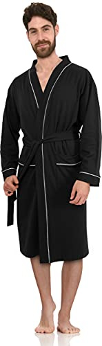 NY Threads Cotton Blend Knit Mens Lightweight Dressing Gowns Shawl Collar Bath Robe, Large, Black