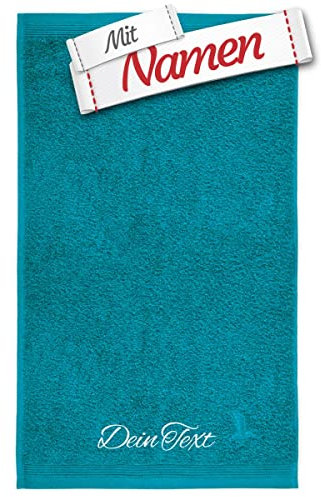 möve Superwuschel Gästetuch mit Namen Bestickt, 30x50 cm Lagoon Grün/Blau Baumwolle, Bad Frottee Handtuch für Gäste WC personalisiert, Gästehandtuch besticken Lassen