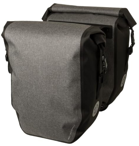 AGU Clean Fahrradtaschen Doppel, Tasche für Gepäckträger Fahrrad, Seitentasche Fahrrad, Wasserabweisend, Reflektierend, 100% Recyceltes Polyester - Grau