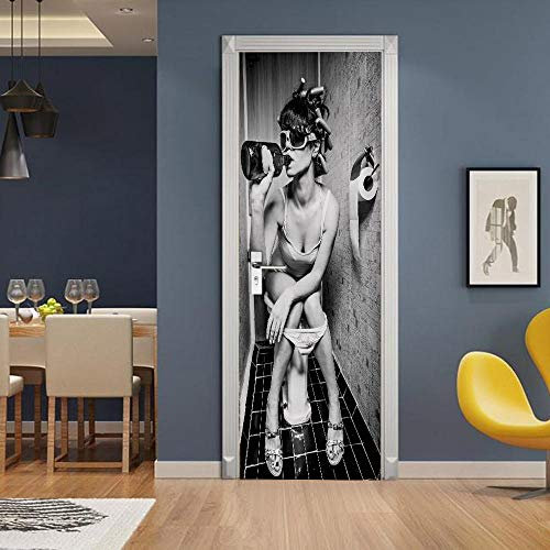 VIRANDA Türtapete 3D Selbstklebend TürPoster - Toilette Frau - Fototapete Türfolie Abnehmbar Wandtapete PVC Wasserdichte Schlafzimmer Türaufkleber 77 x 200 cm