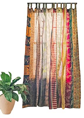 Rajbhoomi Assorted Sari Colorful Curtains Light-Filtering – Boho Curtains, Bed Canopy Panel, Tapestry or Window Treatment Multi Color (84 X 43 Inches)