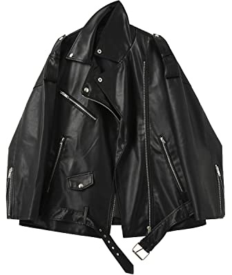 LY VAREY LIN Women Faux Leather Jacket Lapel Collar Motorcycle Zip Up Long Sleeve Motor Biker Short Coat Jacket (2123Black, L)