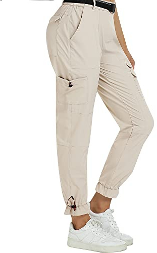 MoFiz Pantaloni da Escursionismo Donna Leggeri Impermeabili Trekking Pantaloni con Tasca Utility Khaki XL