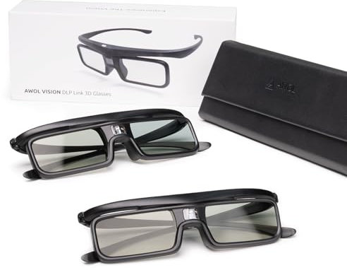AWOL VISION DLP Link 3D Glasses, occhiali ricaricabili con otturatore attivo compatibili con AWOL VISION LTV-2500, LTV-3500, Vanish TV e altri proiettori DLP-Link 3D (Nero 2PCS)