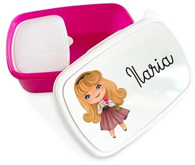 Lunch Box Porta Pranzo/Merenda Personalizzato con Nome – Principesse delle Fiabe (Biancaneve, Cenerentola, Rapunzel, Sirenetta, Alice, Aurora) per Scuola e Asilo