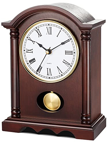 AYRELY® Classic Grandfather Mantel Clock for Living Room Déco, Elegant Wooden Finish, Gold-Tone Pendulum, Desk Clock for Living Room, Bedroom, Farmhouse Décor