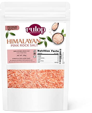 Rulop Himalayan Pink Salt 200g, Vegan Himalayan Rock Salt, 100% Natural, Packed in a Resealable Pouch to Mantain Freshness