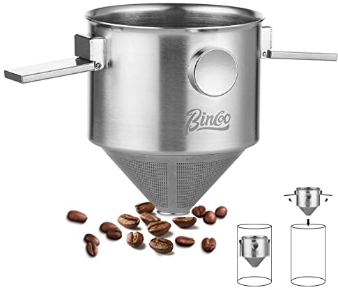 Bincoo Tragbarer Kaffeefilter, Edelstahl, wiederverwendbar, Kaffee-Tropfer, zusammenklappbar, für Büro, Zuhause und Reisen (Edelstahl)
