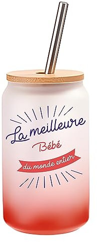 Planetee Verre Cocktail Bébé Meilleure du Monde Entier | Idée Cadeau Verre à Eau avec Paille