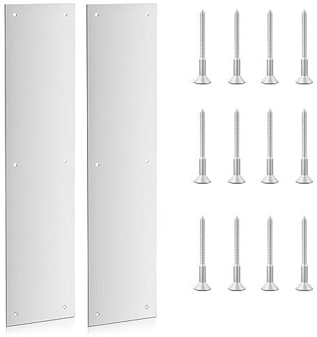 Door Push Plate-Door Kick Plate-4x16 in Door Plates-Kick Plate Door Plate Interior or Exterior Front Door or Back Door,Door Protection with 6 Screws - 2 Pack